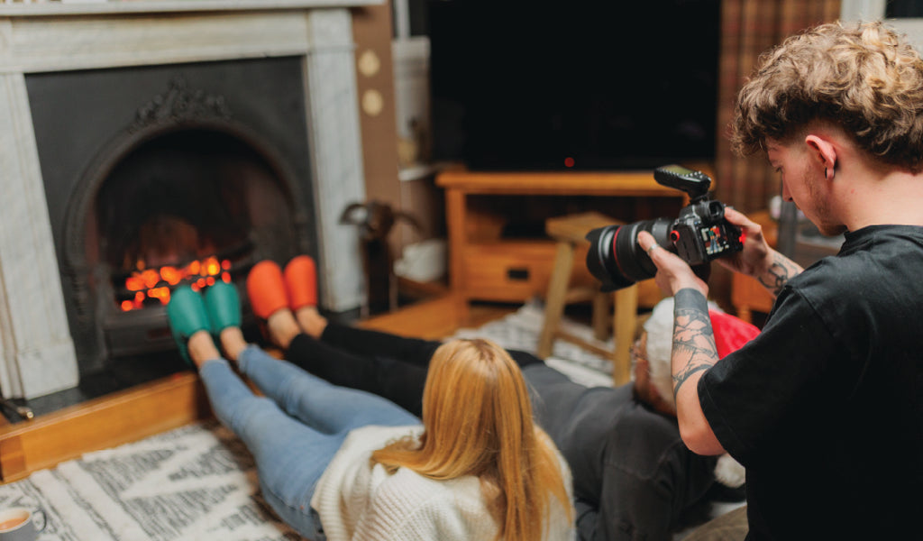 Behind the scenes on a thermal lined clogs and quilted slippers photoshoot.