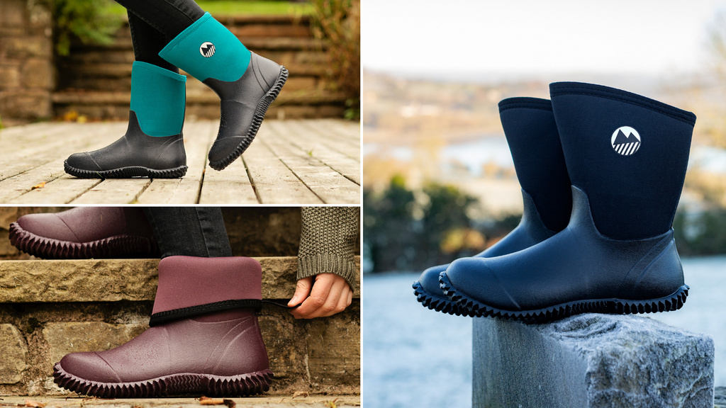 Kentmere flexible neoprene short wellington boots for women with roll-down option. Perfect for gardening dog walking and school run.