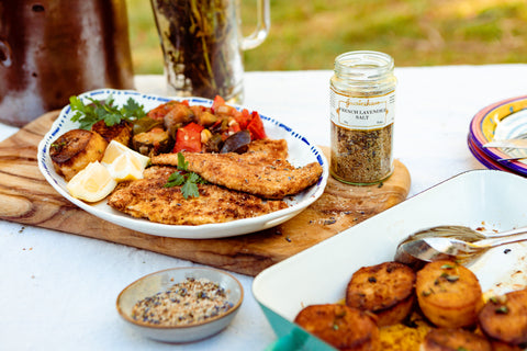 Chicken Schnitzel with Lavender Salt Crumb