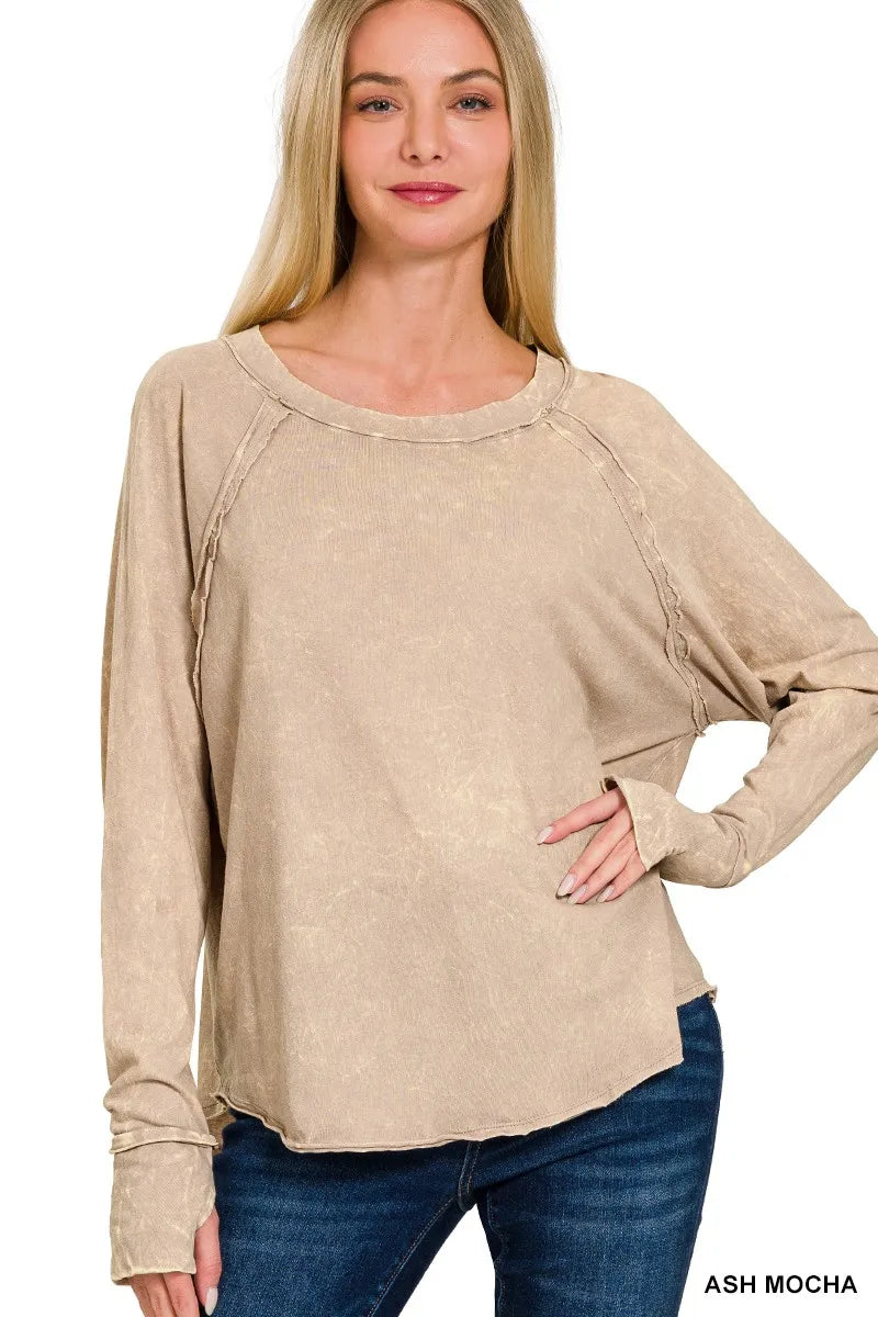 Casual Cool Cotton Top With Thumbholes