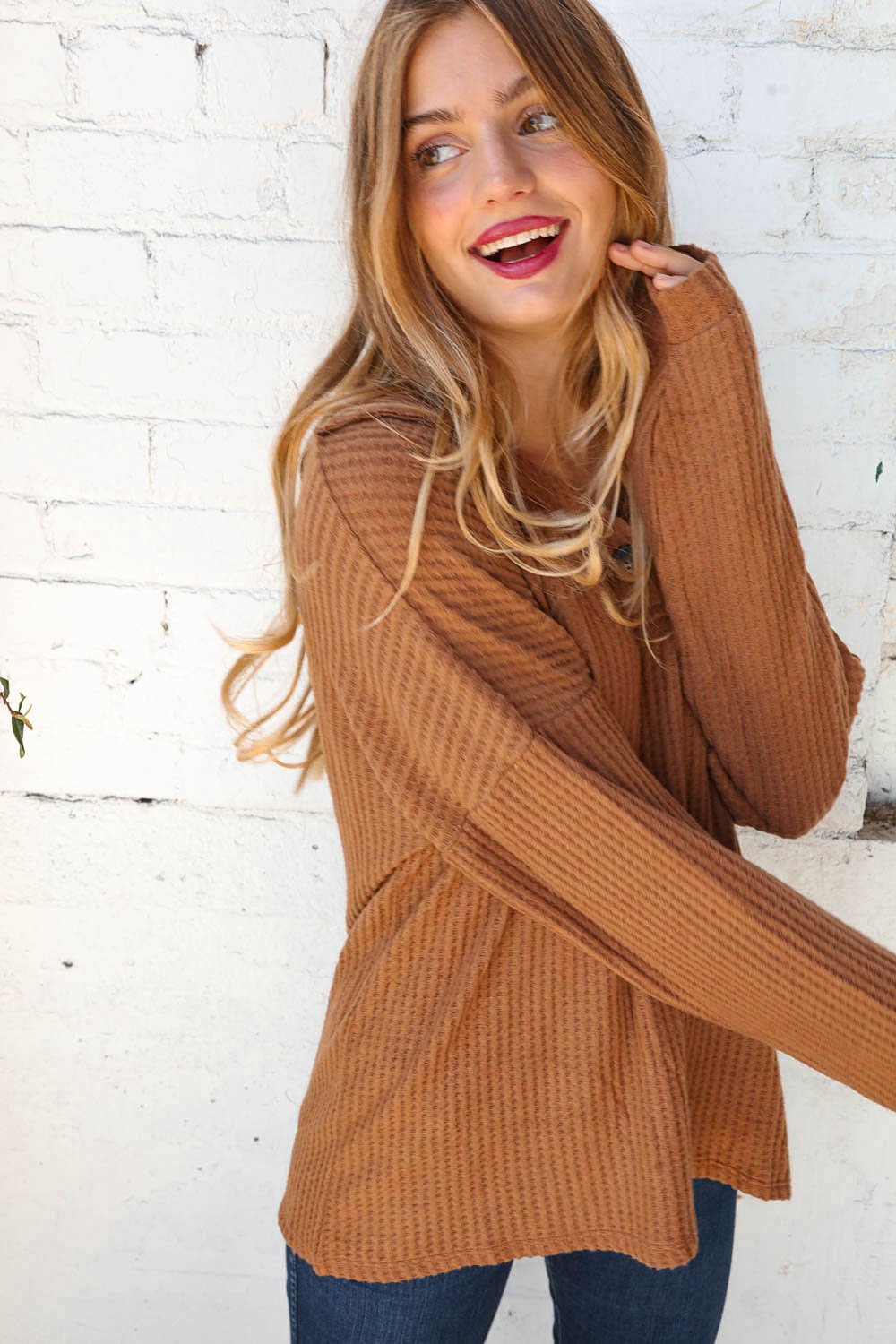 Take It Easy Waffle Knit Top