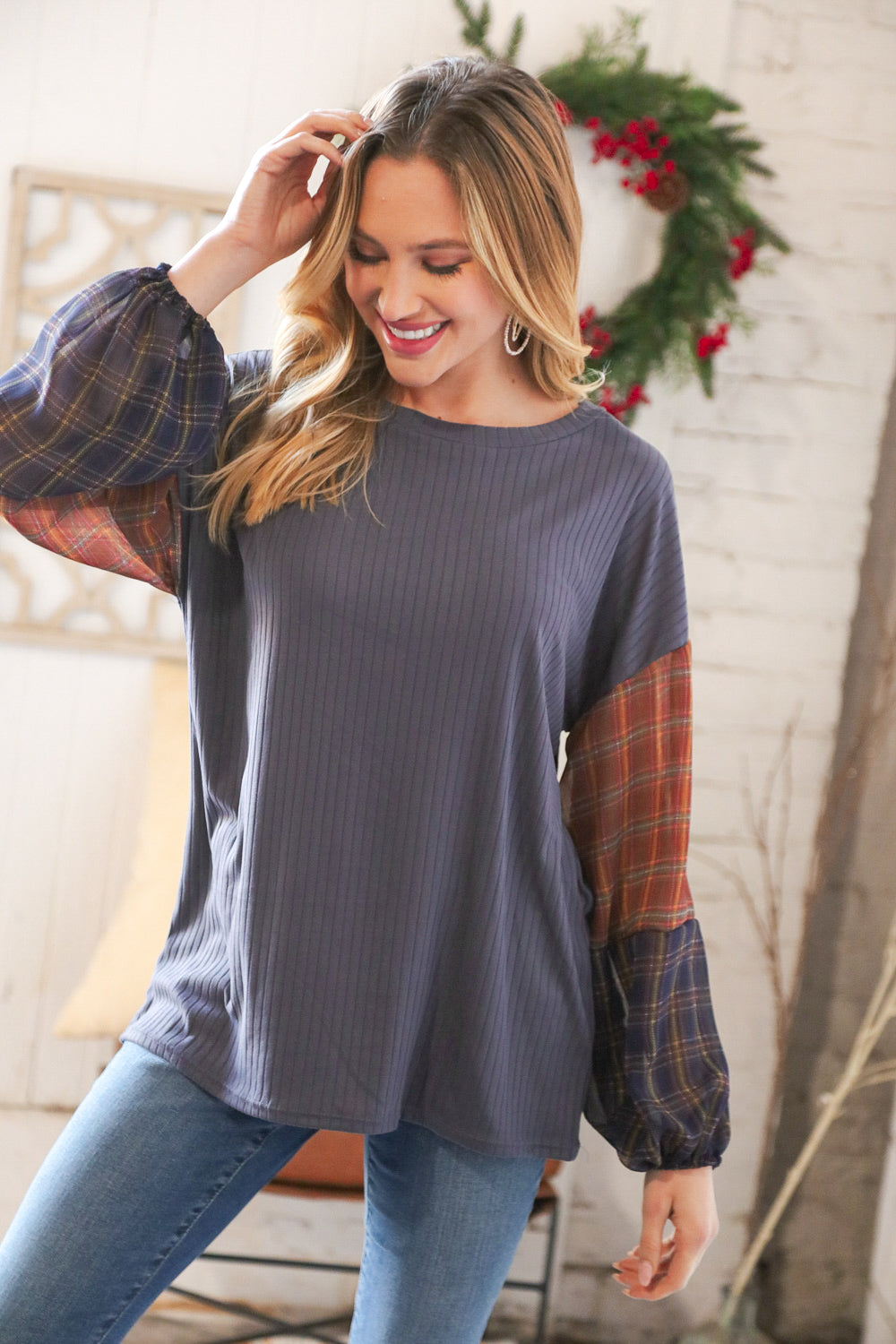 FINAL SALE - Style and Sass - Bubble-Sleeve Top