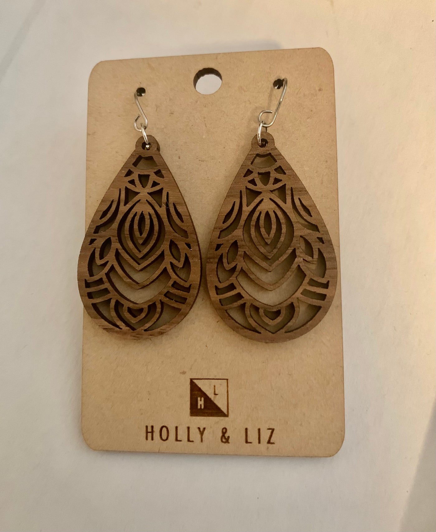 Under His Feathers - Laser Engraved USA Hand-Made Earrings (Walnut Wood) - Joy & Country