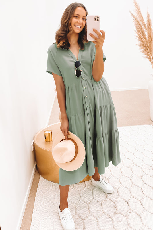 SAGE THE LABEL WANDERING SAGE SHIRT MIDI DRESS