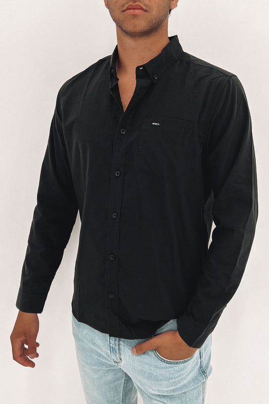 Beat Long Sleeve Button-Down Shirt Black - Jean Jail