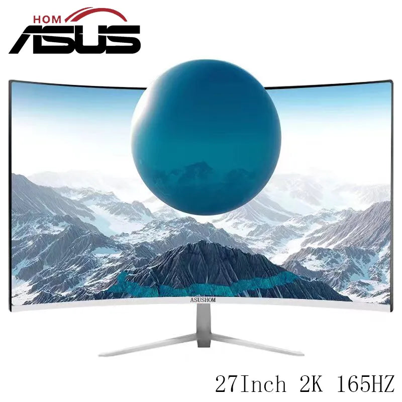 ASUSHOM 27 Inch 144HZ/165HZ Monitor Display Curved Screen Computer Monitor PC 2K HD Gaming HDMI 27 Flat Panel Portable Monitor