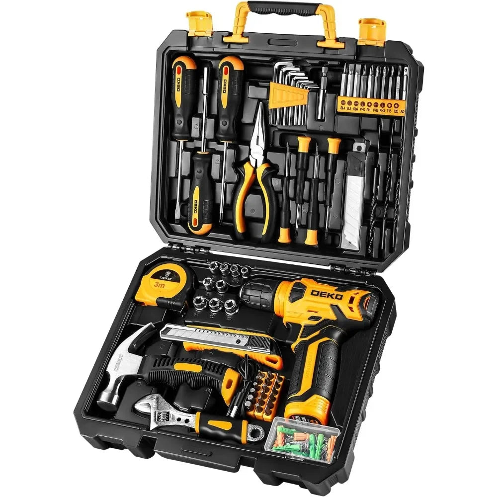 DEKOPRO 126 Piece Power Tool Combo Kits with 8V Cordless Drill, 10MM 3/8'' Keyless Chuck, Professional Household