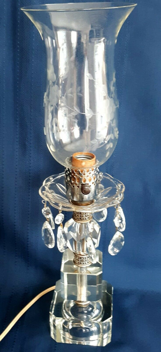 Vintage Small Electric Lamp Clear Crystal Pressed Glass Brass
