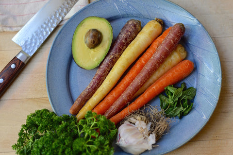 avocado, carrots, parsley, mint