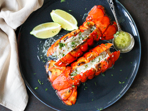 Grilled Lobster Tails with Garlic Herb Butter & Lime