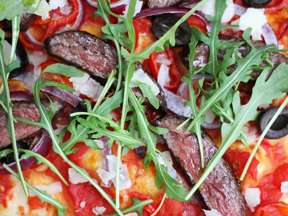 Grilled Steak Pizza with herbs