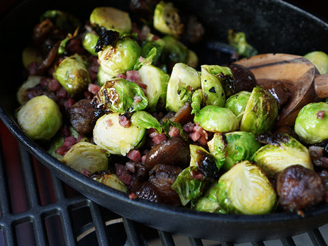 grilled brussel sprouts and chestnut medley