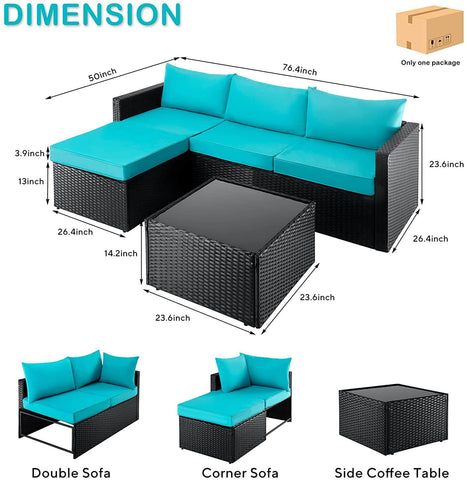 Vitesse 5 Pieces Patio Furniture Sets with Ottoman PF05 Dimension