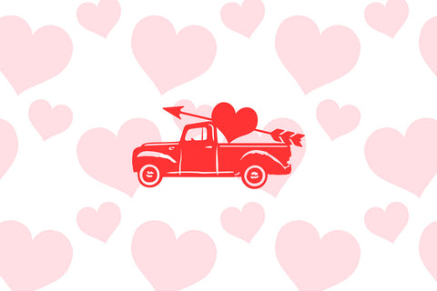 Valentine's Day custom flag with old red truck carrying cupids arrow