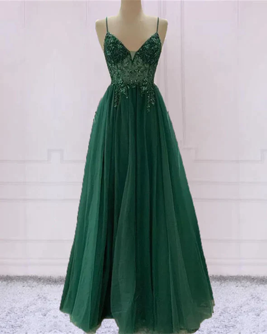 Green Off Shoulder Lace Appliques Prom Dresses MP735
