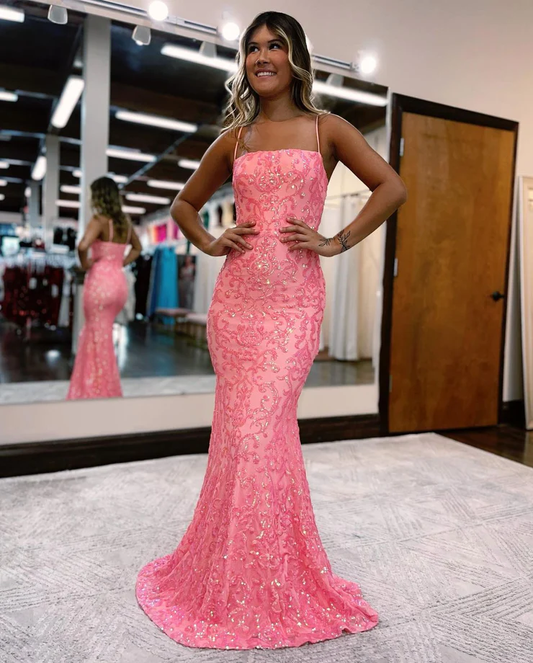 Sweetheart Corset Lace Hot Pink Long Prom Dress with Slit