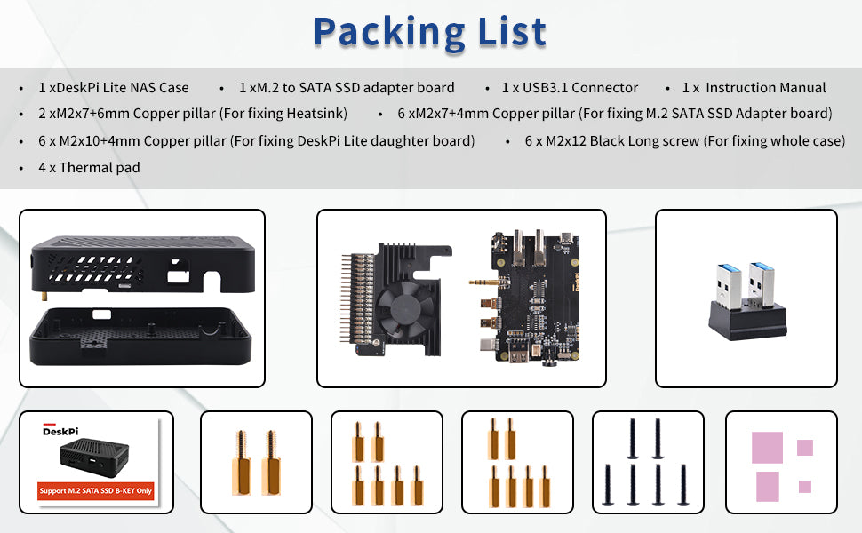 Raspberry Pi 4 NAS Kit Aluminum Case for M.2 SATA SSD Board