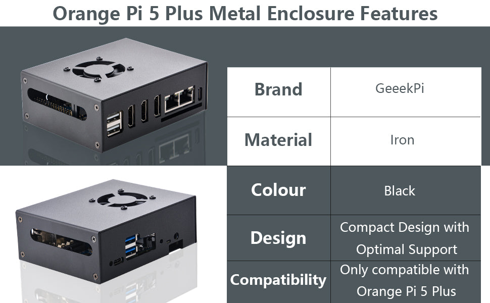  GeeekPi Orange Pi 5 Plus Case with Cooling Fan, Metal