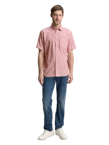 Tom Tailor Herren Regular Fit Kurzarmhemd rot