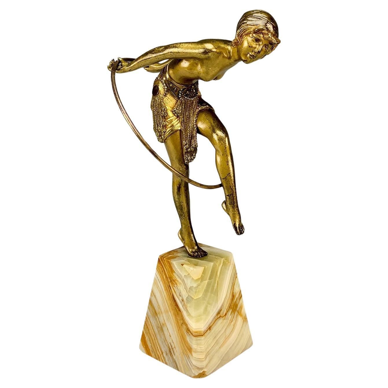 Hoop Dancer Gilt Bronze Sculpture on Onyx Base by D.H. Chiparus, c. 1920