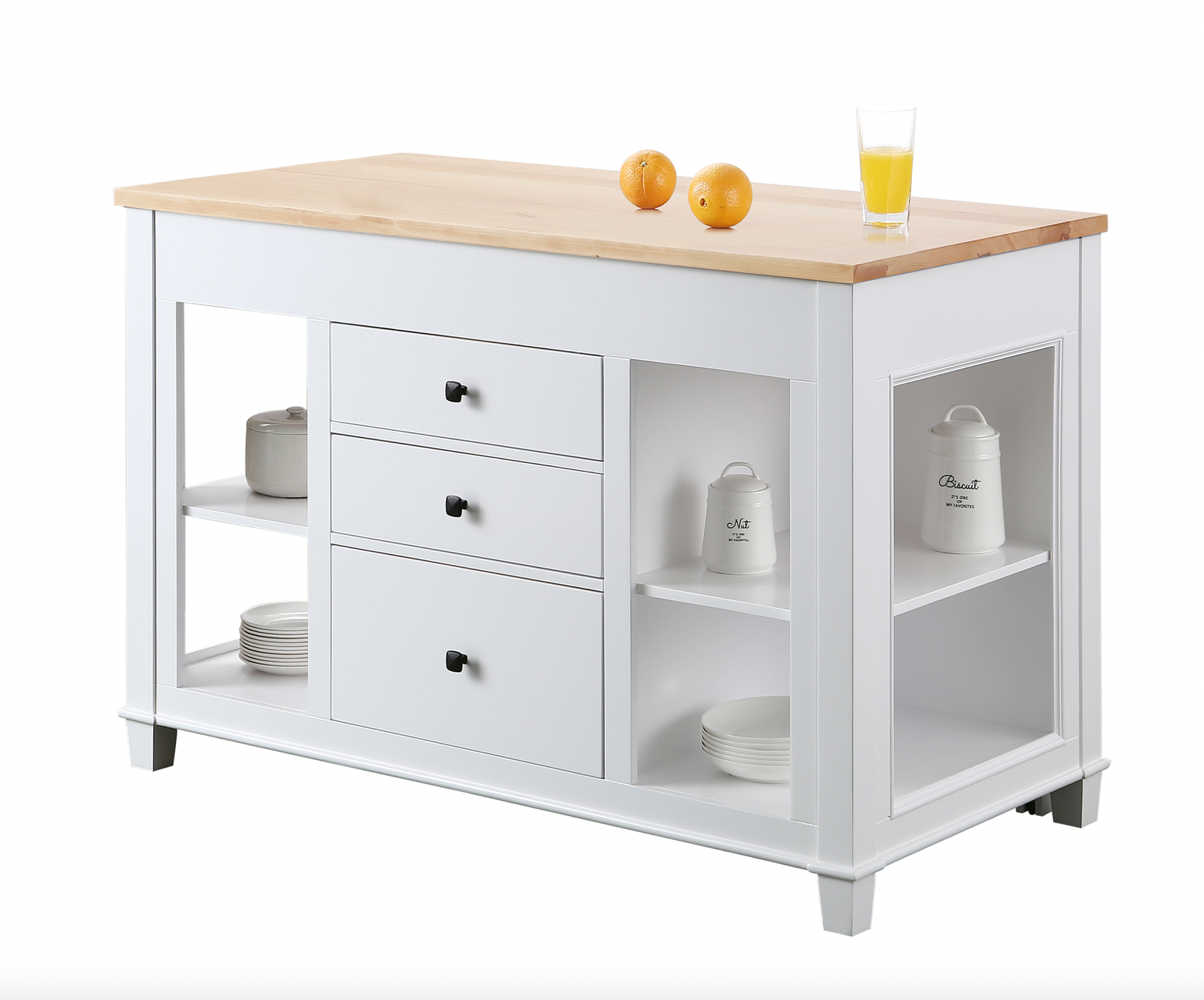 medley white kitchen island with slide out table