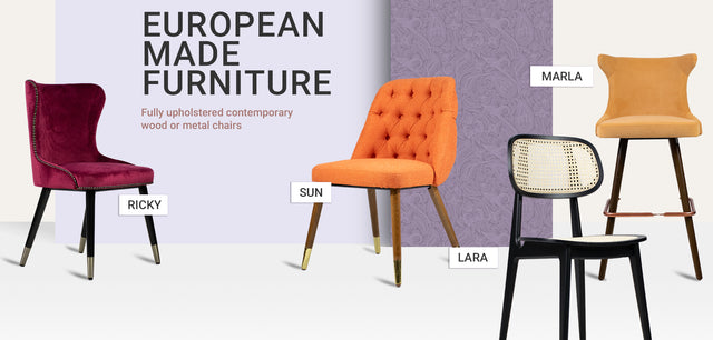 European Made Furniture. Fully upholstered contemprary wood or metal chairs