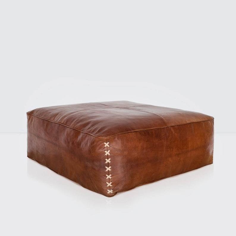 Square leather Moroccan Ottoman - Oviset -