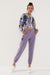 Lilac Embroidered Comfy Form Elastic Leg Women's Tracksuit Bottom - 94571