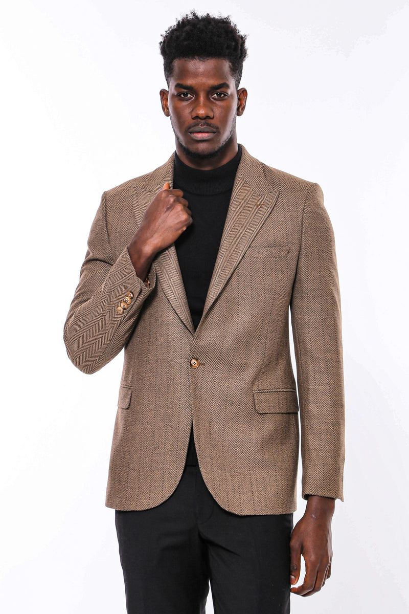 Patterned Light Brown Men Blazer– Clothing Supplier