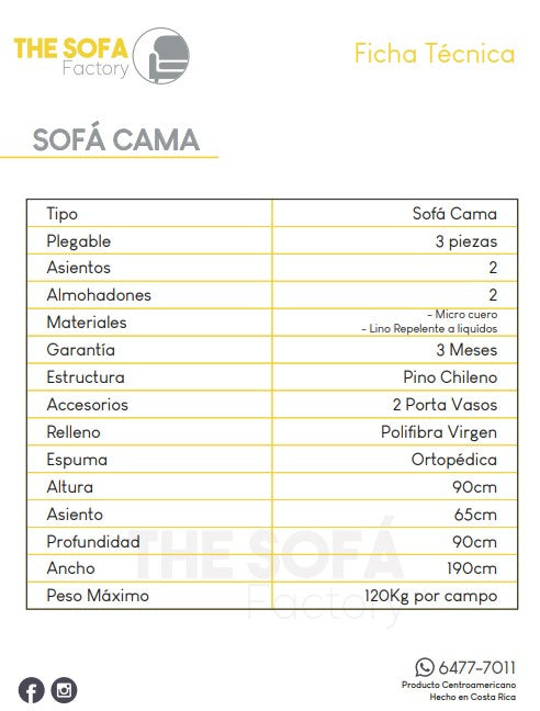 Ficha Técnica Sofá Cama