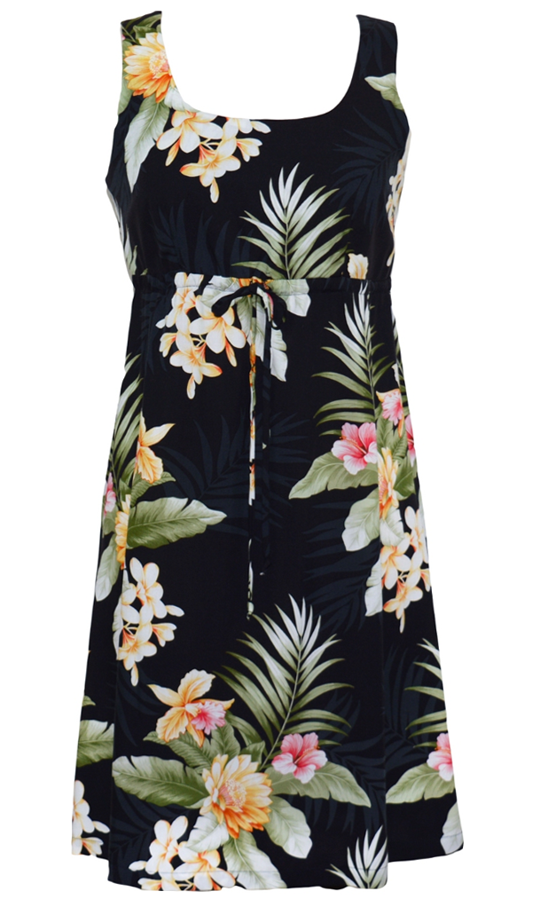 Tropical Floral Ladies Tropical Hawaiian Aloha Tie Front Dress Black ...