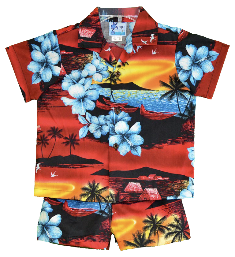Aloha Sunset Boys 2 Piece Tropical Hawaiian Cabana set in Red ...
