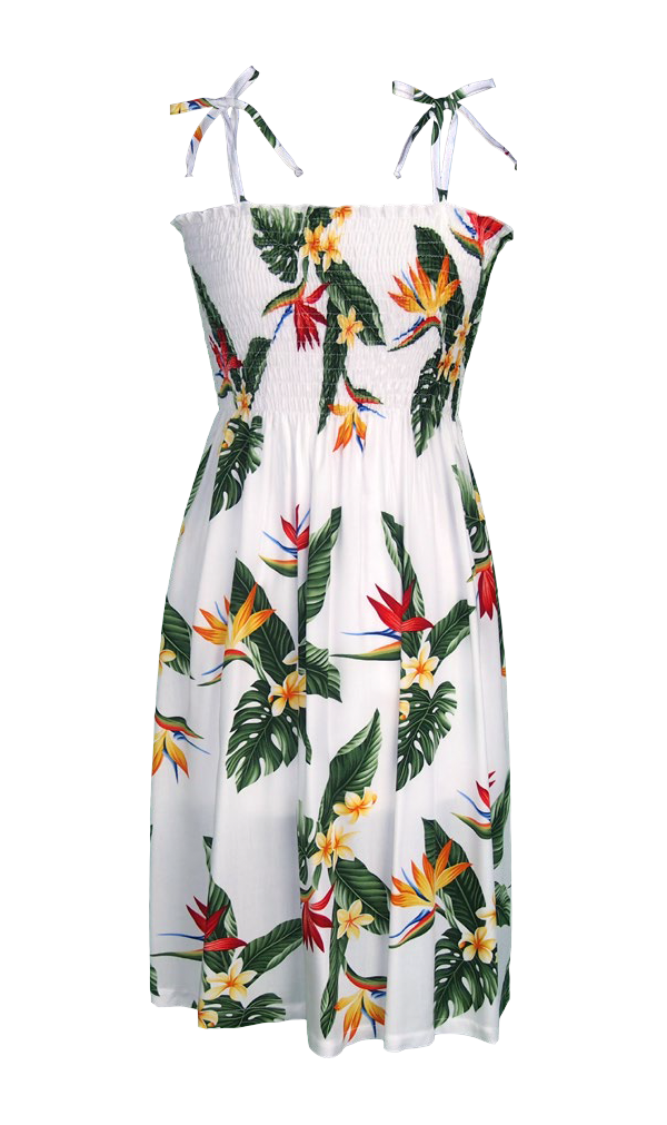 BOP Plumeria Ladies Smocked Tube Hawaiian Aloha Dress White#N ...