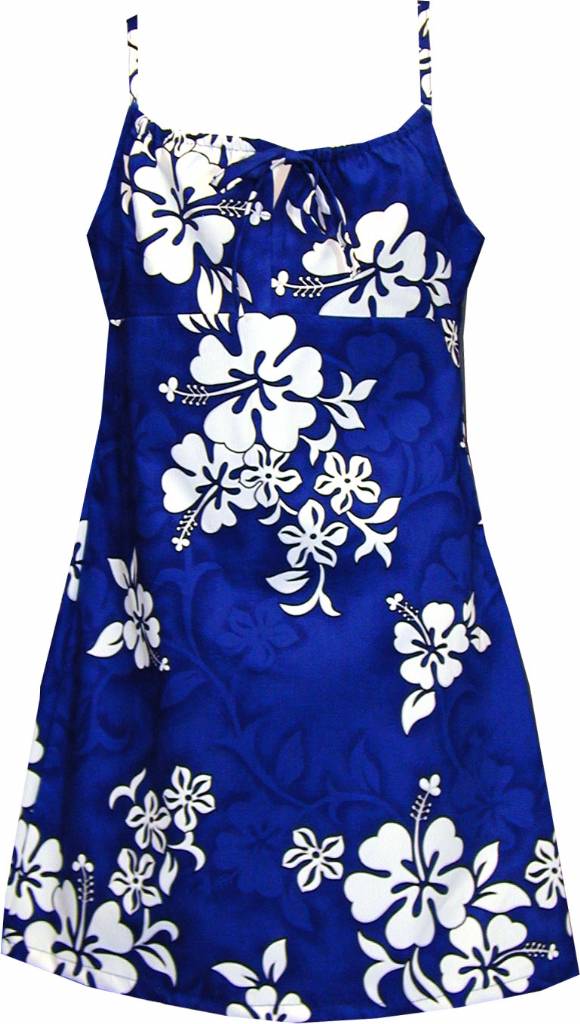 White Hibiscus Girls Tropical Print Spaghetti Strap Dress in Blue ...