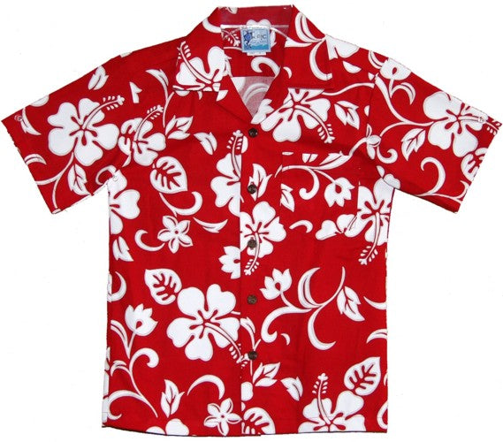 Hibiscus Paradise Boys Tropical Hawaiian Aloha Shirt in Red – Paradise ...