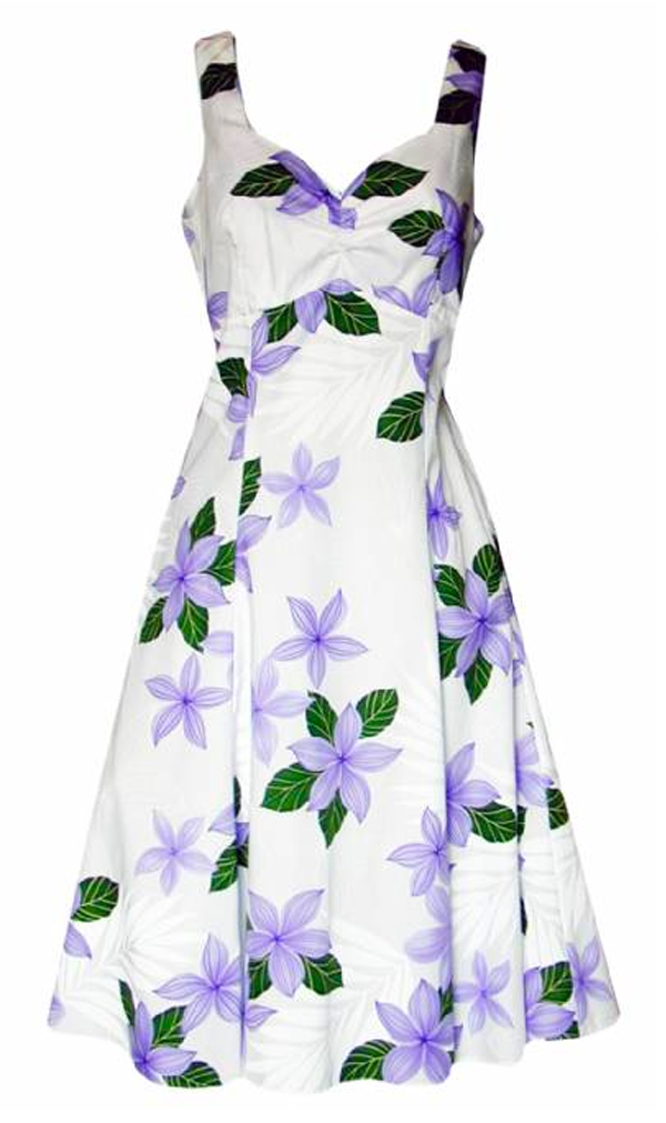 Plumeria Paradise Tropical Hawaiian Aloha Print Sun Dress in Purple ...