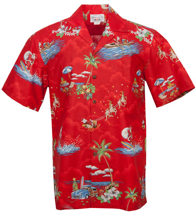 Hawaiian Christmas Mens Shirt in Red – Paradise Clothing Co