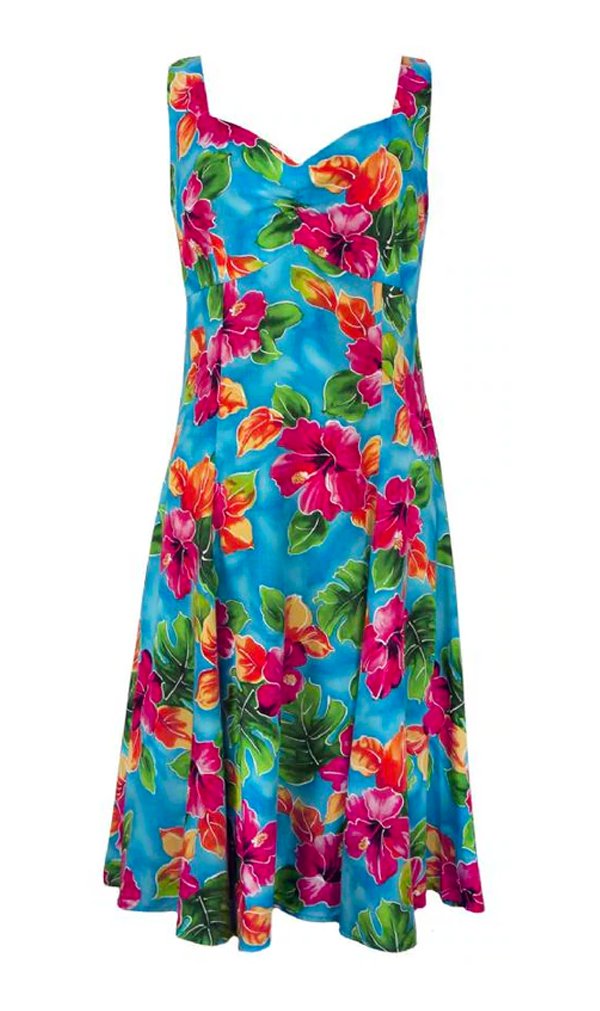 Watercolors - Tropical Hawaiian Aloha Print Sun Dress in Blue ...