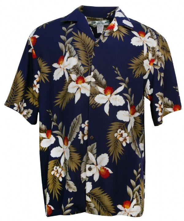 Two Palms Hawaiian Orchid Mens Hawaiian Aloha Shirt in Navy – Paradise ...