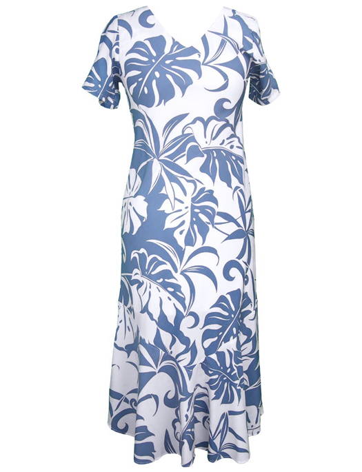 Island Life Ladies Bias Cut V-Neck Hawaiian Aloha Dress in Blue ...