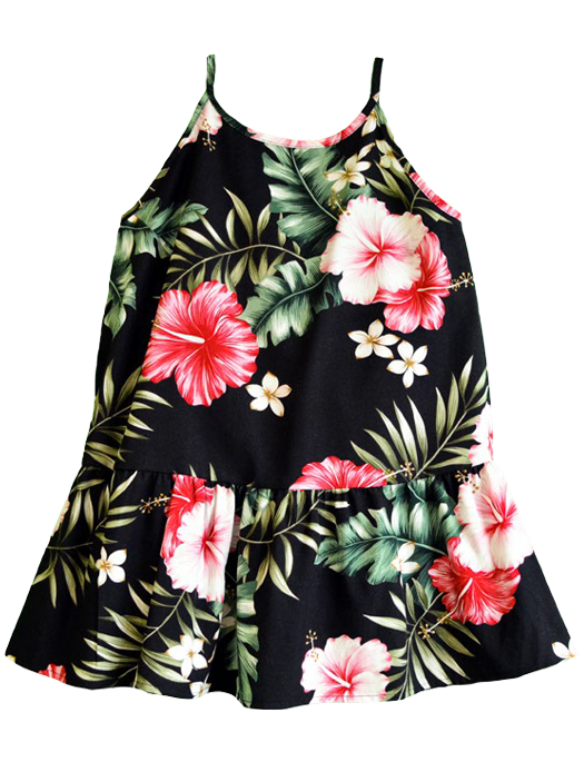 Hibiscus Summer Ladies Cami Ruffle Hem Top in Black – Paradise Clothing Co