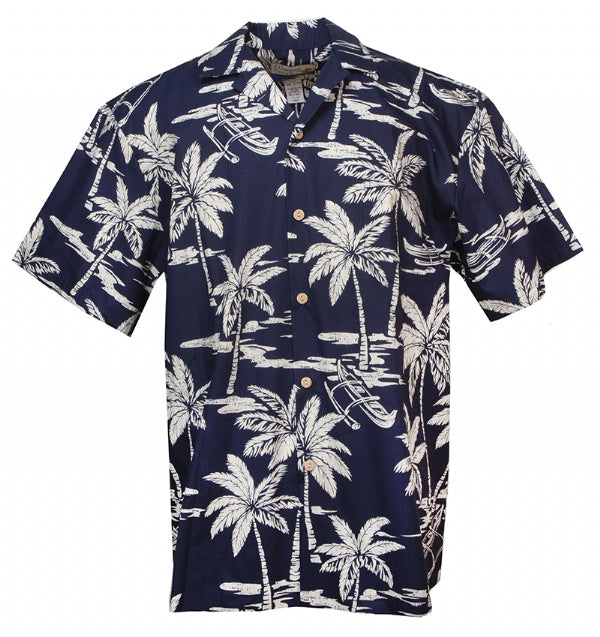 Waimea Casuals Canoe Tropical Mens Hawaiian Aloha Shirt in Navy ...