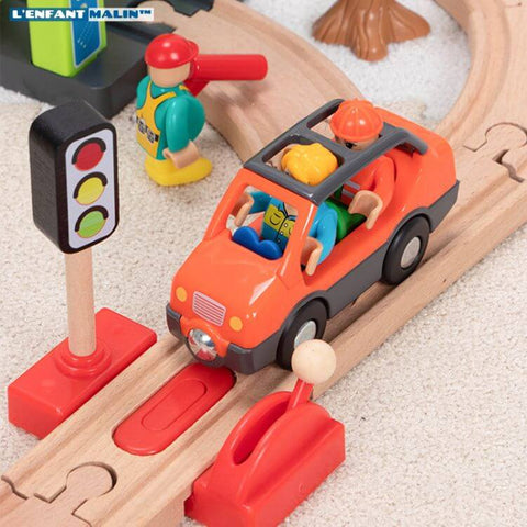 Circuit voiture montessori en bois-Petit voiture et train pour enfant – L' Enfant Malin