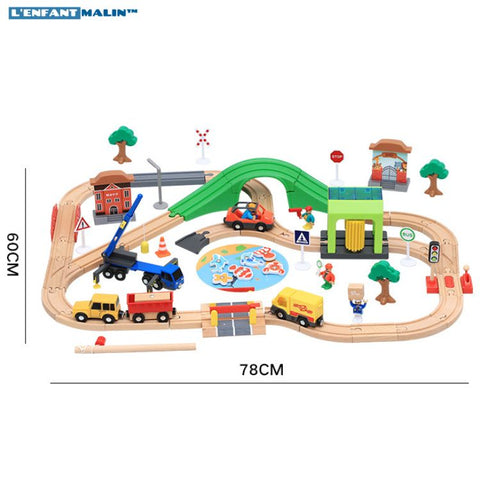 Circuit voiture montessori en bois-Petit voiture et train pour