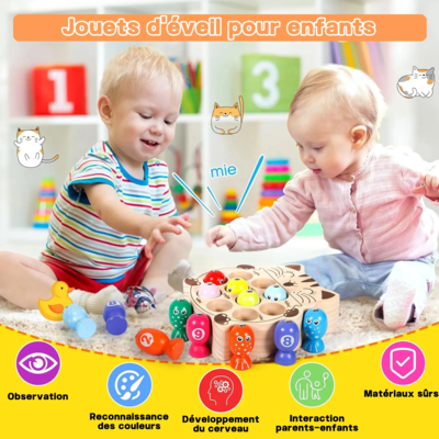 deux enfants joyeux jouant au jeu pêche