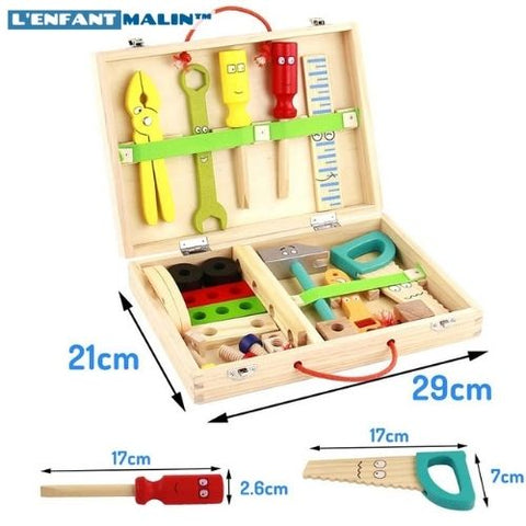 caisse à outil bricolage en bois enfant jouets en bois d'imitation jeu bois jeu éducatifs dimension