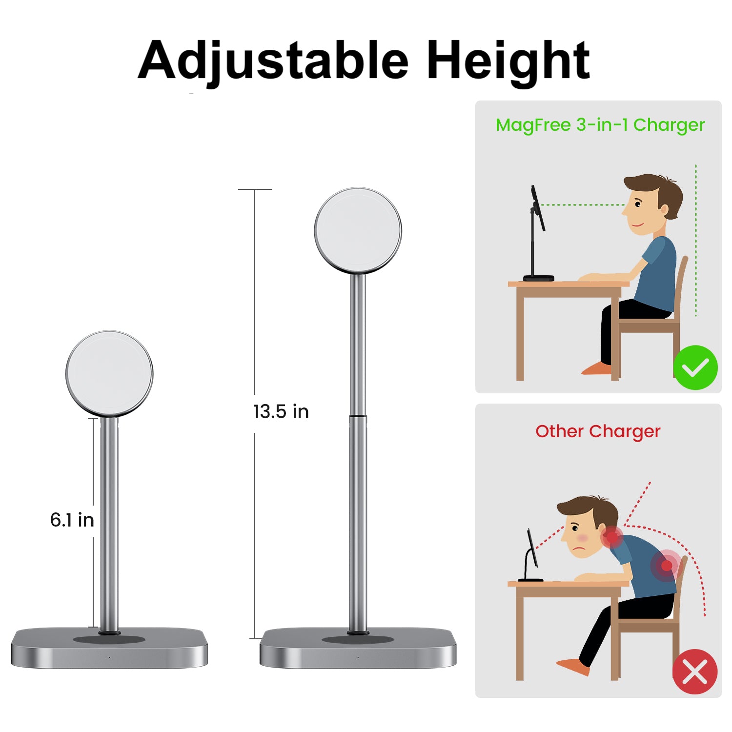 MagFree Elevate: The Height-Adjustable 3-in-1 Wireless Charging Statio