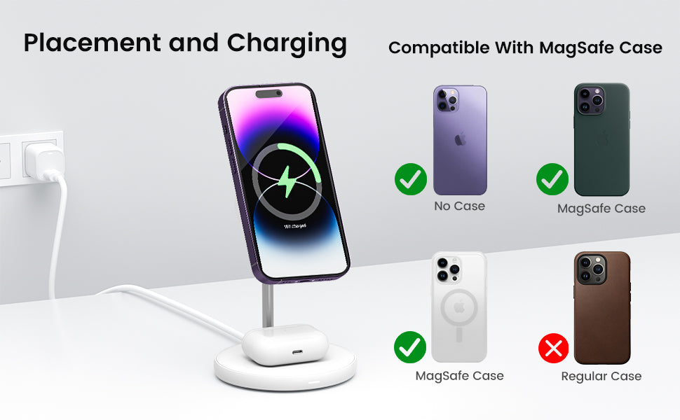 INVZI MagFree MFi 2-in-1 MagSafe Charger Wireless Charging Stand for iPhone  15 and AirPods