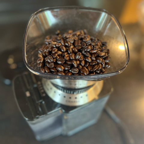 coffee beans in grinder