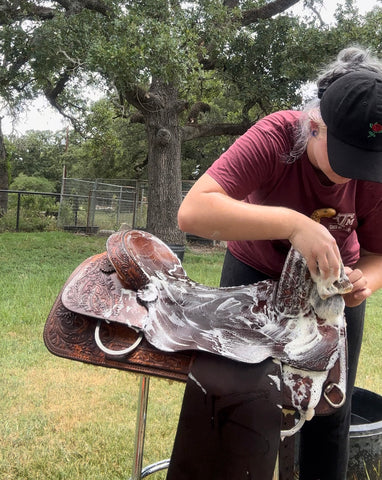 Deep cleaning a Western Saddle, do not use water or dawn on english saddles.